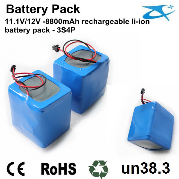 18650 battery pack 3s4p 11.1V/12V-8800mAh